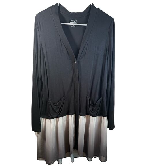 Logo by Lori Goldstein Color-Block Long Cardigan Black White Soft Loose Fit SZ M - Picture 1 of 8